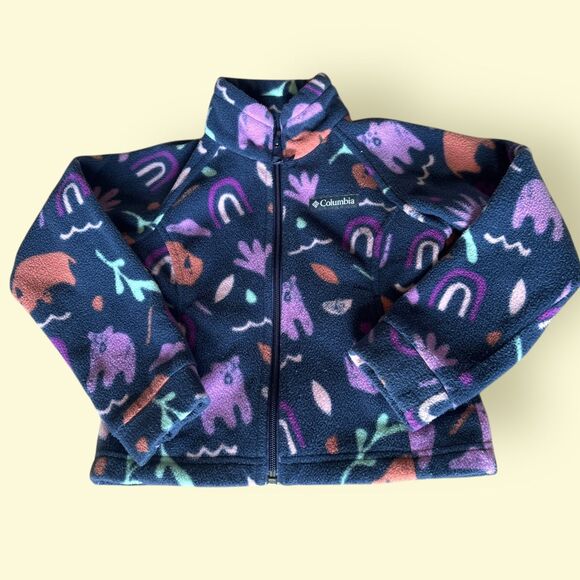 Columbia Fleece Jacket Girls 4/5 Navy Blue Benton Springs II Printed Full Zipper - Picture 1 of 6